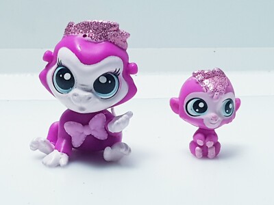 LPS rosa Glitzer Gilda Twinkleton & Baby Affe #4082 & #4083 Littlest Pet Shop