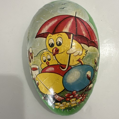 Vtg German Large Paper Mache Easter Egg Candy Container-Mom and Baby With Eggs - Picture 3 of 16