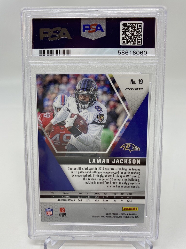 2020 Panini Mosaic #19 Lamar Jackson  Camo Pink - PSA 10 view 10