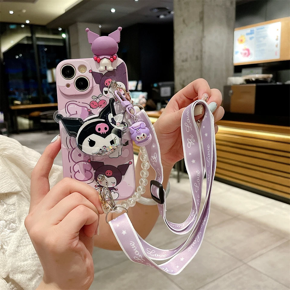 Funda protectora Sanrio Cinnamoroll Kuromi con cordón colgante para iPhone Foto 3 de 4