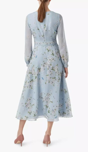 Vestido Hobbs Skye Floral Seda Azul Celeste Talla UK 12 US 8 Manga Larga Azul Claro - Imagen 4 de 14