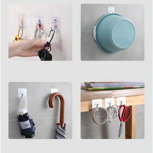 10pcs Adhesive Hooks Heavy Duty Kitchen Wall Hooks Nail Free Transparent Hangers - Picture 5 of 12