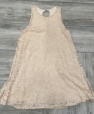 Ginger G Lace Crochet Overlay Sleeveless Dress Beige Size Large