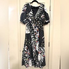 ASOS Patchwork MIDI Open Back Puff sleeve garden party dress size 10