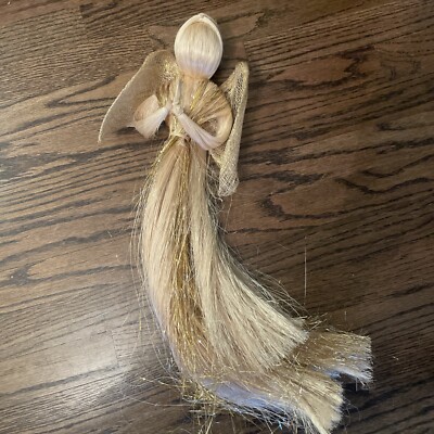 22  Christmas Angel Straw Natural Grass Gold Tinsel Large Primitive Hanging