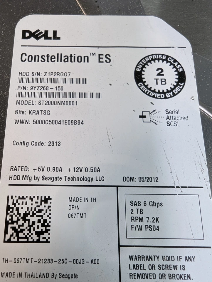 2  ST32000444SS Dell CONSTELLATION ES 2TB 7.2K 6G 16MB 3.5in SAS Hard Drive - Image 2 of 3