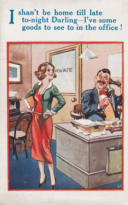 AK  Postcard  Telefon - Mann + Frau  - Schreibtisch -H.B. Ltd  London  - England
