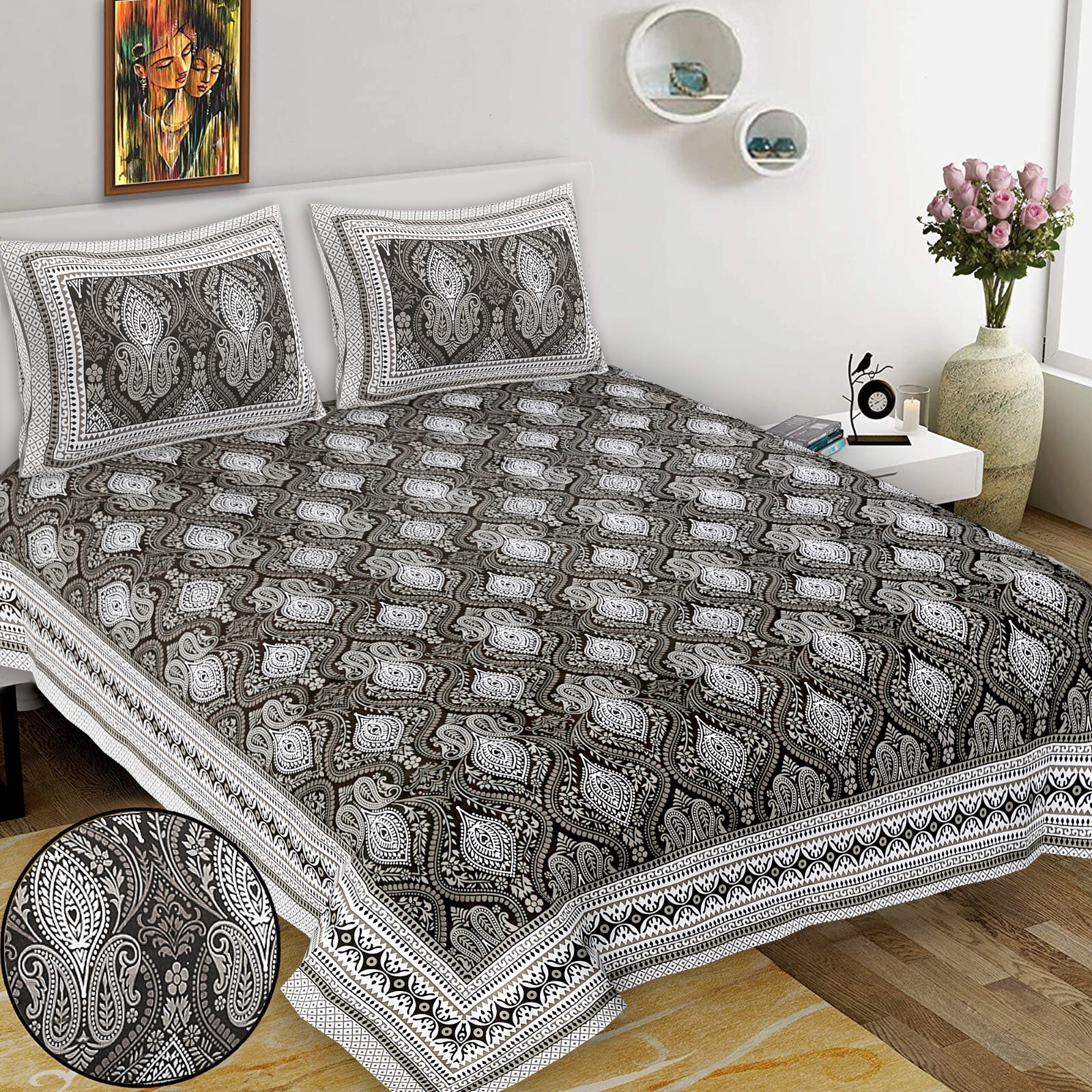 100 Cotton Printed Indian King Size Bed 