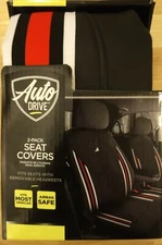 Auto Drive 2 Pieces Black Retro Stripe Seat Covers 2-pk