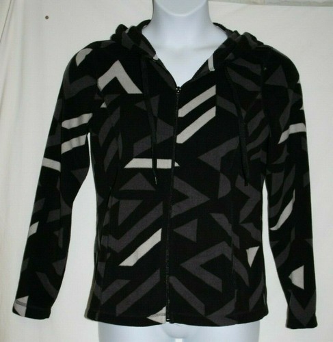 Athletic Works Misses MEDIUM 8/10 Jacket Soft Black Gray Fleece Hoodie Full Zip - Picture 2 of 8