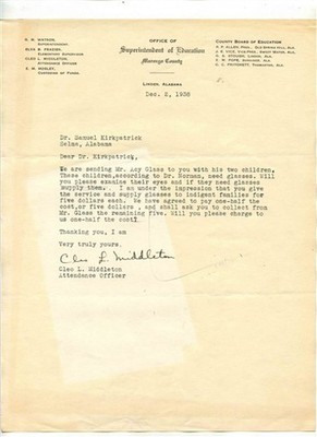 Superintendent of Education Marengo County Linden Alabama Signed Letter 1938