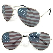AMERICAN USA FLAG SUNGLASSES Silver Frame 4th of July Glasses Smoked Lenses