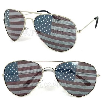 AMERICAN USA FLAG SUNGLASSES Silver Frame 4th of July Glasses Smoked Lenses