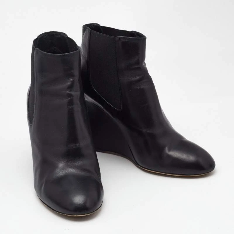 Botines de cuña Chanel de cuero negro adornados con perlas talla 40 Foto 4 de 4