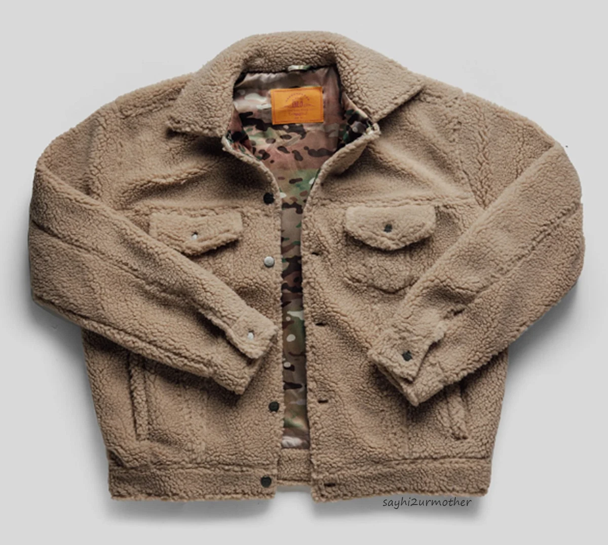 L - QILO SHRUCKER JACKET TAN MULTICAM SHERPA TRUCKER SATIN LINING HIGH PILE image 4