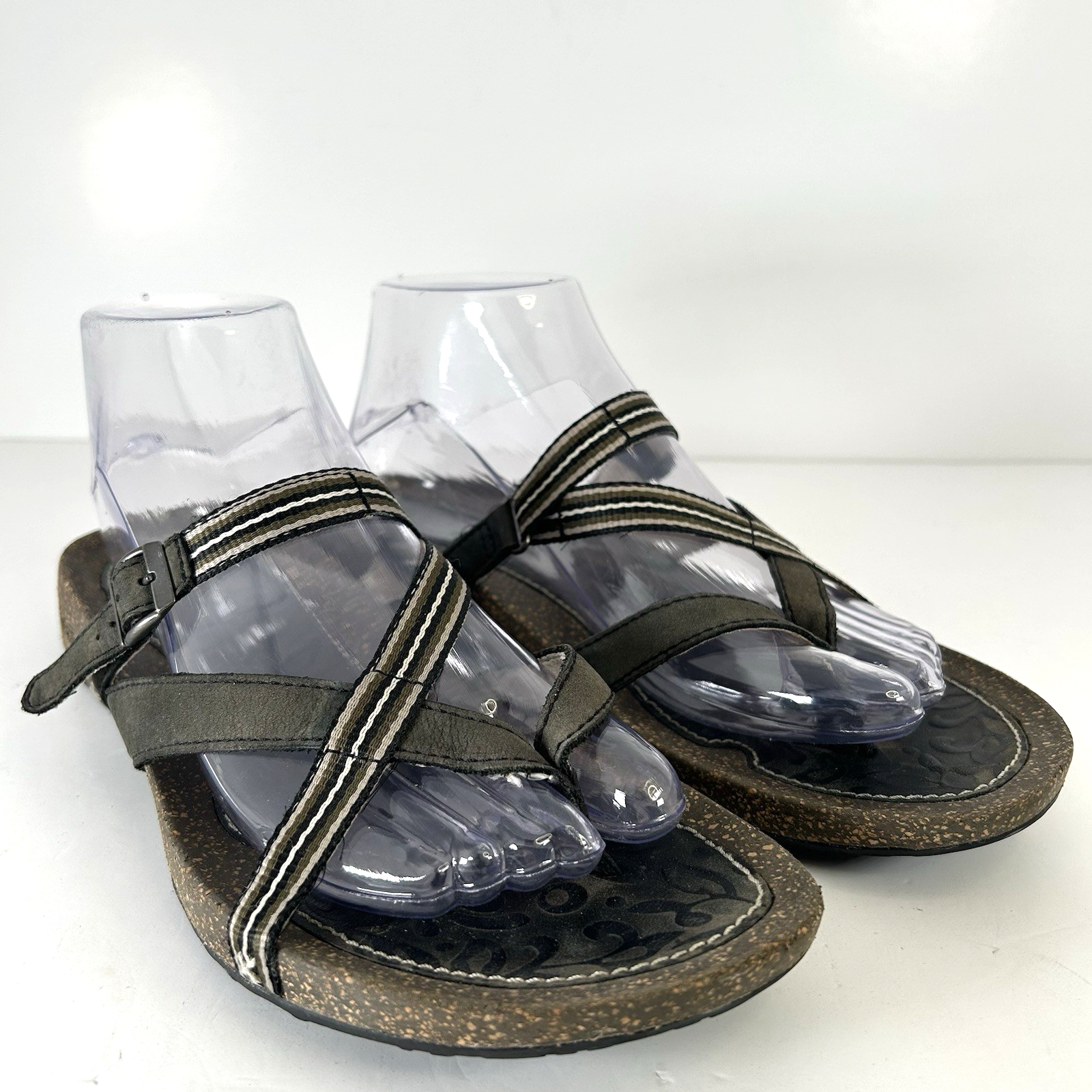TEVA Black Grey Flip Flop Sandals Women 9 Cork Heel Rubber Outsole