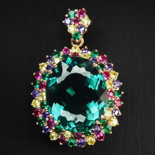 Eleganter Lagunenblauer Turmalin 26,65Ct 925 Sterling Silber Rotgold Anhänger