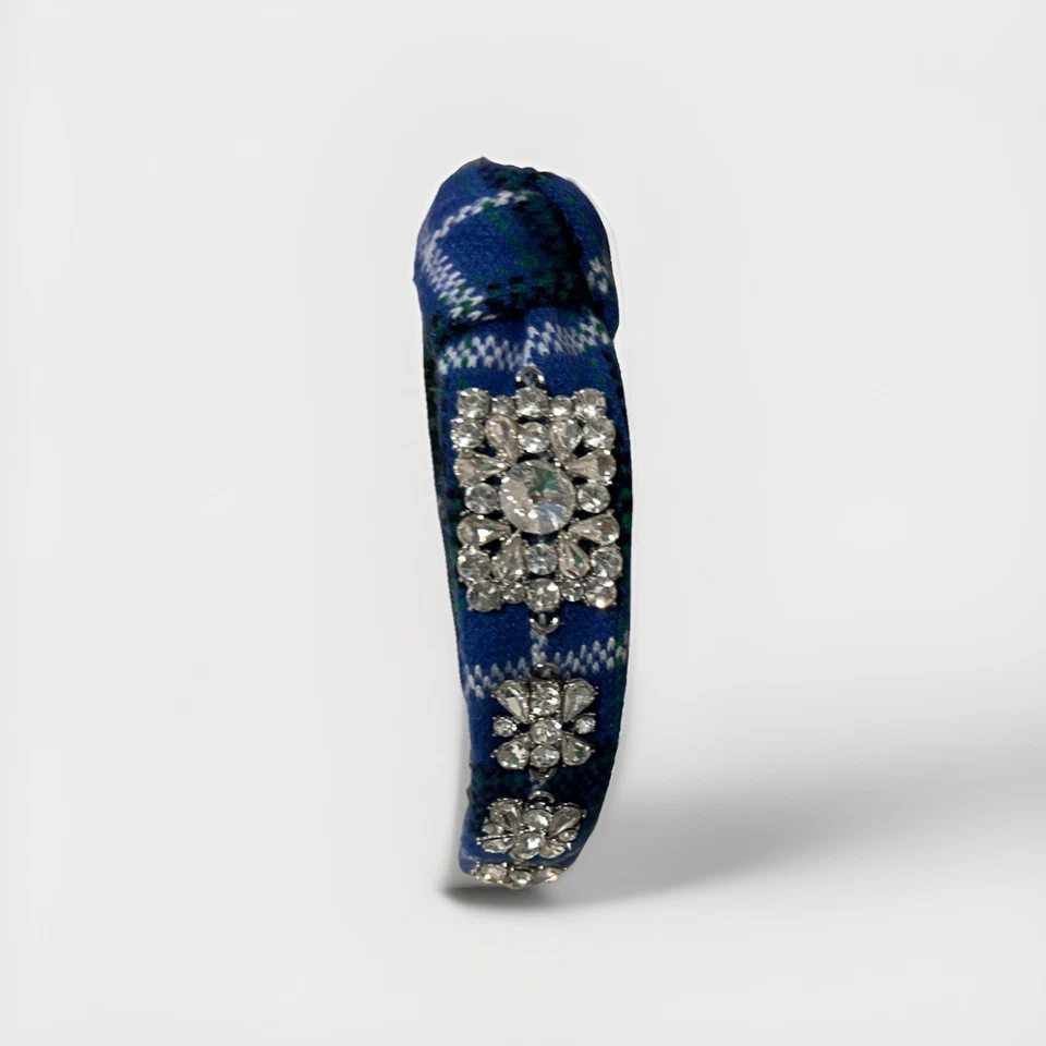 Diadema patrón tartán con gemas accesorios para el cabello azul, blanco y verde Foto 2 de 3