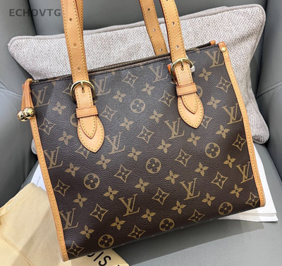 Louis Vuitton Monogram Tote Shoulder Bag Brown Gold Women Classic