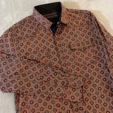 Platini Shirt Men’s M Red Western Snap Up Long Sleeve Button Abstract Geometric