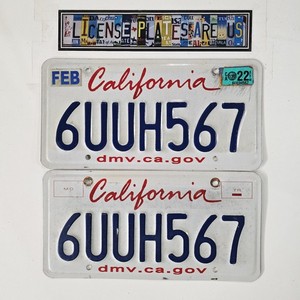 California License Plate Pair 🔥FREE📬🔥 2022 CA Matching Tags 6UUH567