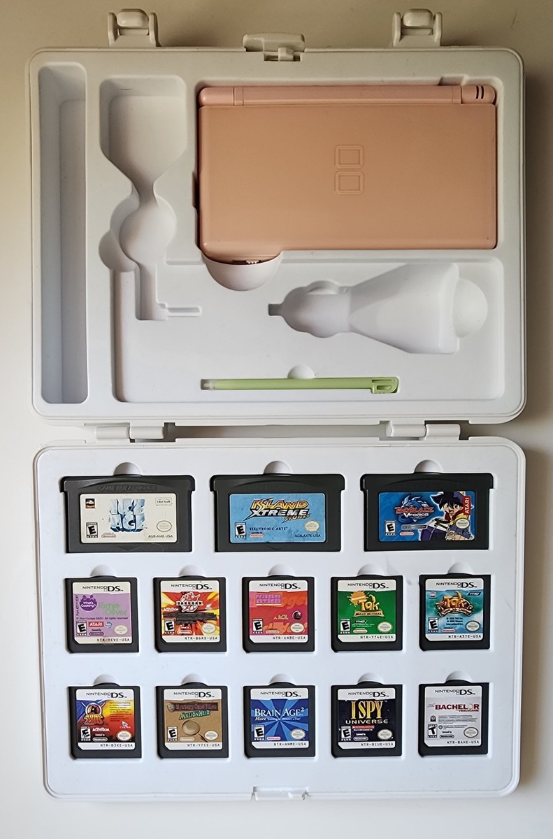 Nintendo DS Lite (Pink) Handheld System Travel Bundle 13 Game Lot 