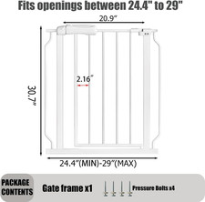 24-29 Inch Narrow Baby Gate, Pressure Mounted No Drilling Dog Gate for Stairs...