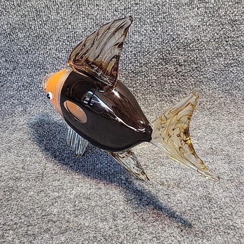 Lrg Beautiful Murano Glass Fish 9" Orange Brown & White 3.3 Lbs. Tropical Fish - Picture 8 of 14