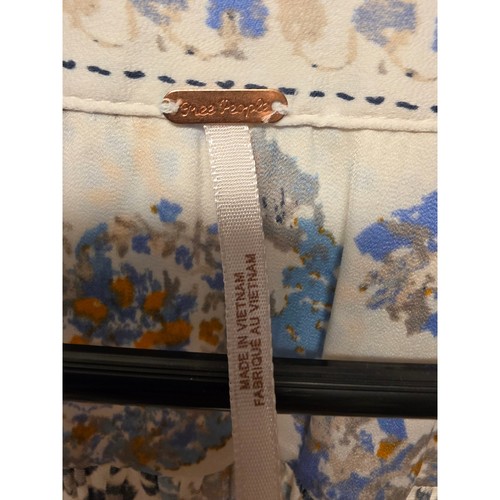 Camicetta Free People stampa floreale mista cravatta davanti scollo a V blu crema XS - Foto 10 di 12