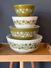 Set of 4 Pyrex Spring Blossom Grn "Crazy Daisy" 401, 402, 403 & 404 Mixing Bowls