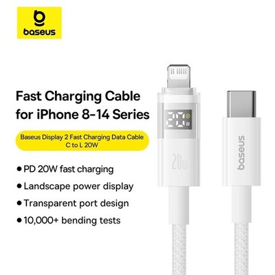 Baseus 20W USB C Cable LED Display Fast Charging Cable For iPhone 14 13 12 iPad