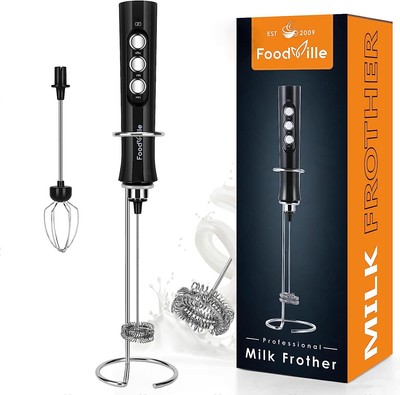 MF02 Rechargeable Milk Frother Handheld Foam Maker with Stainless Whisk Black 