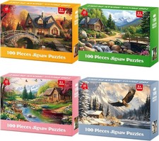 4-Pack 100 Piece Puzzles for Seniors Country Life Large Piece Puzzles for Sen...