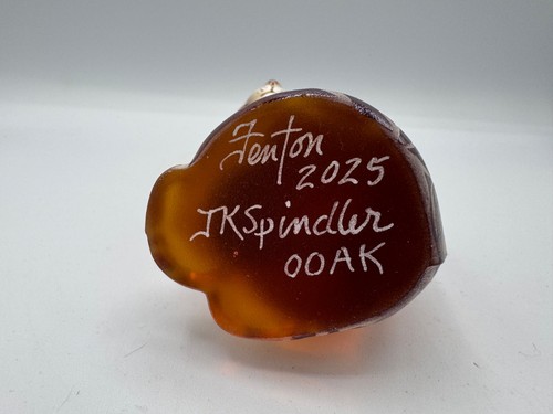 Fenton Gift Shop Robin Spindler OOAK Painted & Sandcarved Amber Stylized Cat - Picture 6 of 6