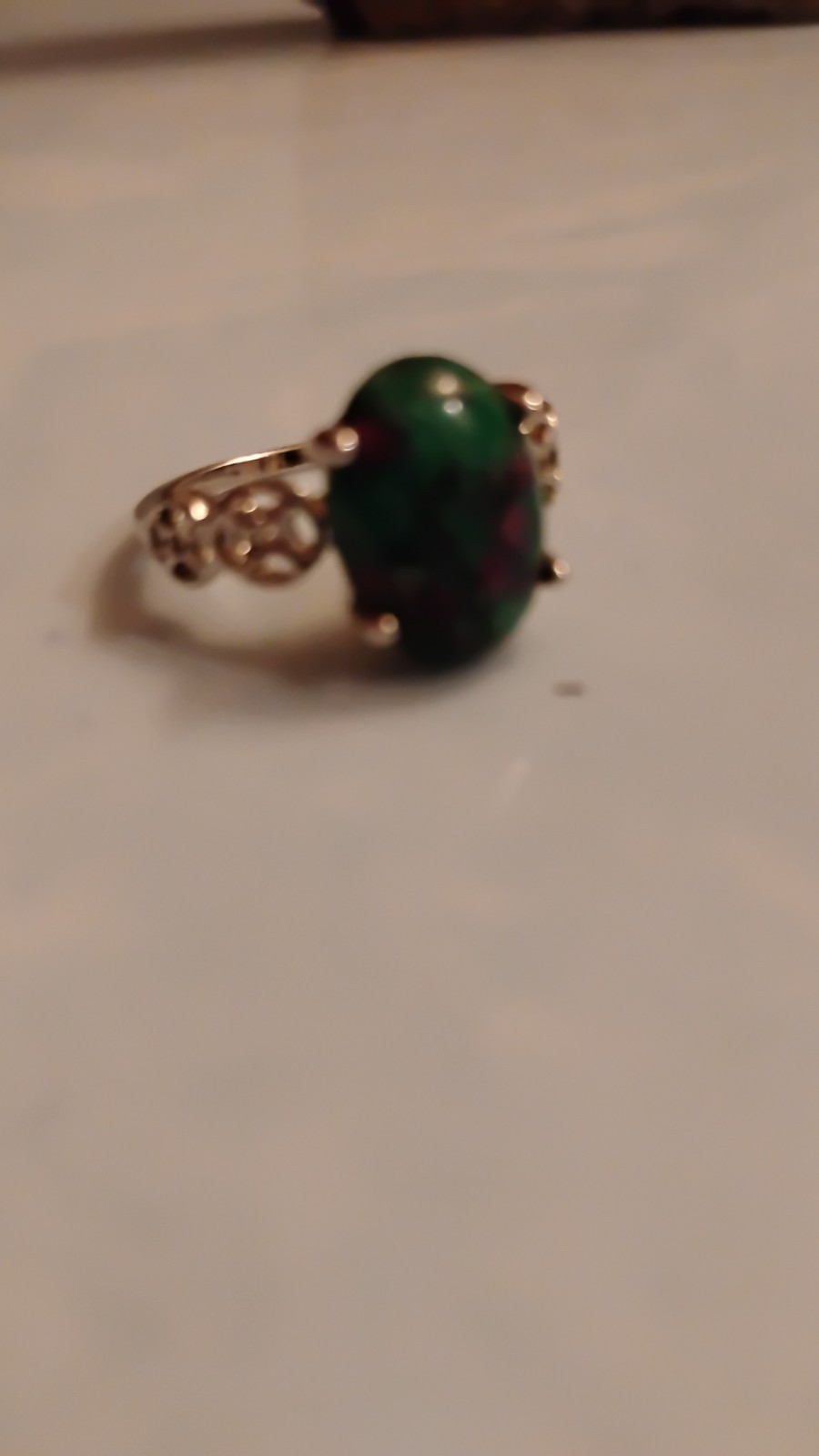 Ruby Zoisite Silver Tone Cabochon Ring Size 8 Ova… - image 10