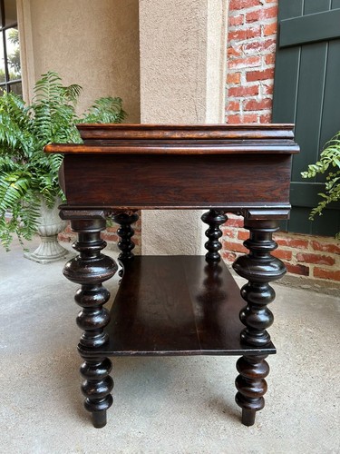 Antique English Hall Sofa Table Sideboard Carved Oak Bobbin Leg c1910 - Picture 10 of 20