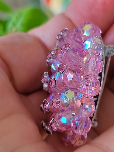 Vintage 50's Weiss Crystal Swarovski Bead Rhinestone Aurora Borealis Cluster Pin - Picture 7 of 12