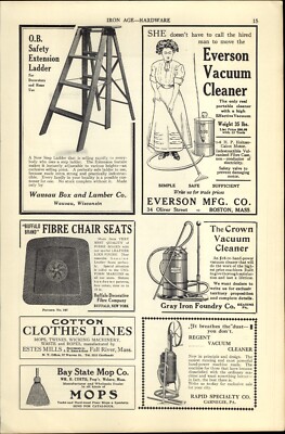 1911 PAPER AD Everson Vacuum Cleaner Holtzer Cabot Motor Crown Hand Power Regent