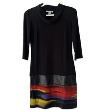Joseph Ribkoff Black Cowlneck Dress Jersey Top Knit Multicolor Bottom Size 6