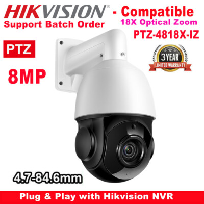 360° Hikvision Compatible 4K 8MP 18X Zoom POE PTZ Speed Dome Security IP Camera