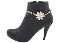 Women Gold Metal Chain Boot Bracelet Shoe Silver Color Flower Charm Sleek Anklet