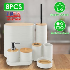 8 Piece Bathroom Accessories Set Toilet Brush Trash Can Soap Dish Qtip Holder