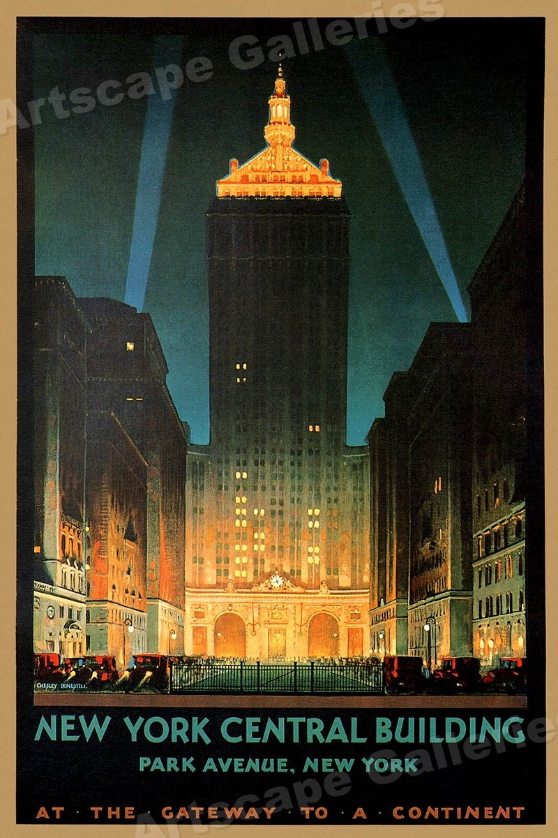New York Central Building Park Avenue 1930s Vintage Style Travel