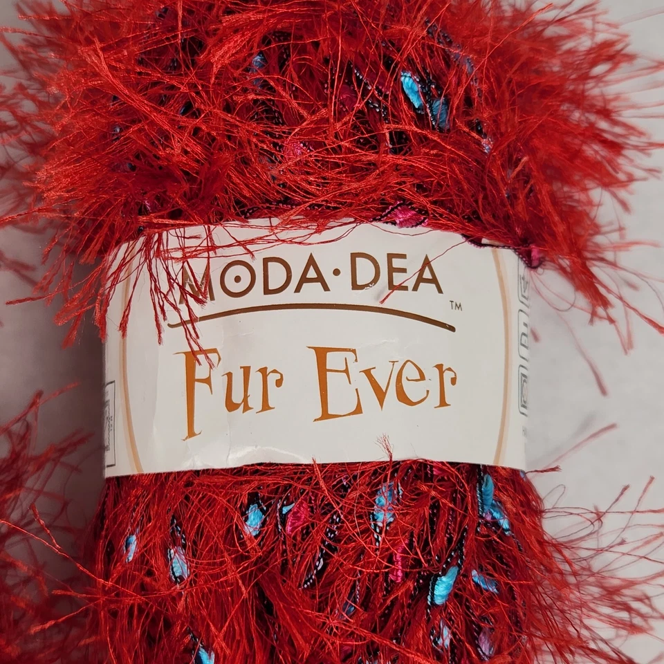 Moda Dea Fur Ever Yarn Red Hot 3926 Metallic Eyelash Lot of 10 Skein - Image 4 of 4