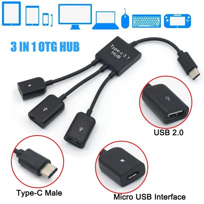 USB-C Type-C 3.1 to 2x USB Type-A OTG Adapter Cable +Power For Apple Macbook Air - Image 2 of 4