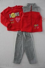 NEW Girls 3 piece Set 12 Months Sweatshirt Vest Pants Outfit Tracksuit Red Love