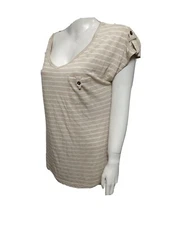 MAURICES WOMEN NEW MEDIUM Striped V-neck Short Sleeve Striped T-shirt(#m5