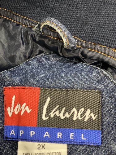 Vintage 90s Hawaiian Tropic Denim Bomber Jacket Two Tone Snap Button Size 2X - Picture 12 of 16
