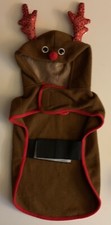 Dog Cat Pet Reindeer Costume With Hood Face Antlers Adjustable Strap Sz Medium