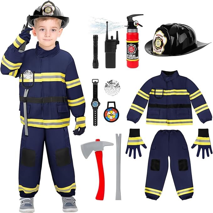 Traje Bombero Niño Con Extintor Accesorios Y Herramientas Talla 120 4-6 Años